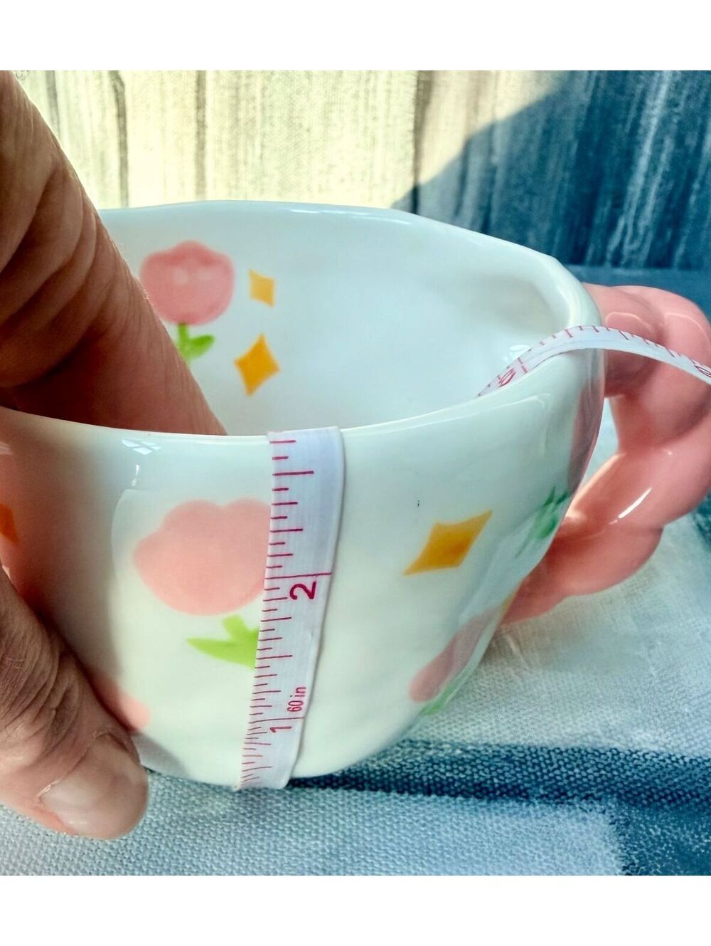 Vintage Pink Tulip Mug Japanese Kawaii Ceramic Cup Floral Cottagecore - Picture 5 of 7